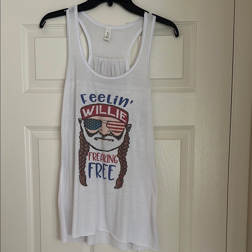 Willie Nelson White Graphic Tank Top with Fun Print #4thofjuly #america